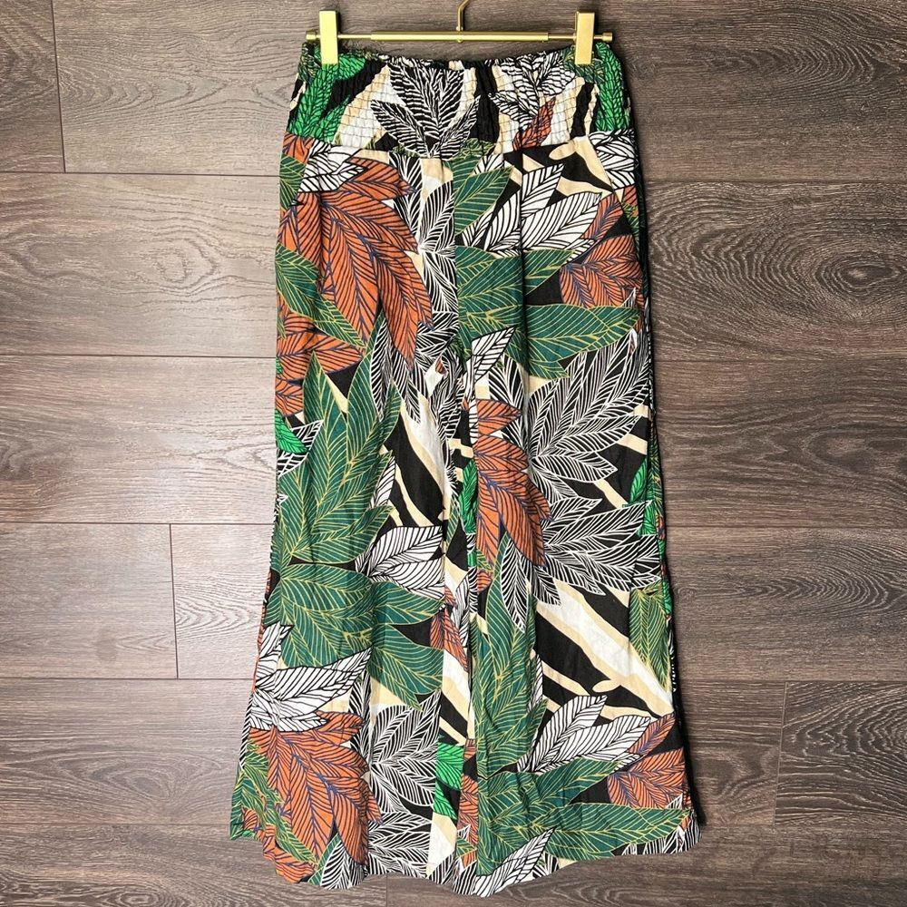 Tahari Jungle Flow Linen Blend Wide Leg Pants, Wide Stretch Waist. Small. New! - Picture 2 of 16